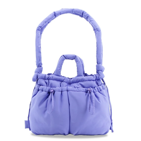 J World Puffy Convertible Tote with Adjustable Handles and Spacious Compartments, Purple
