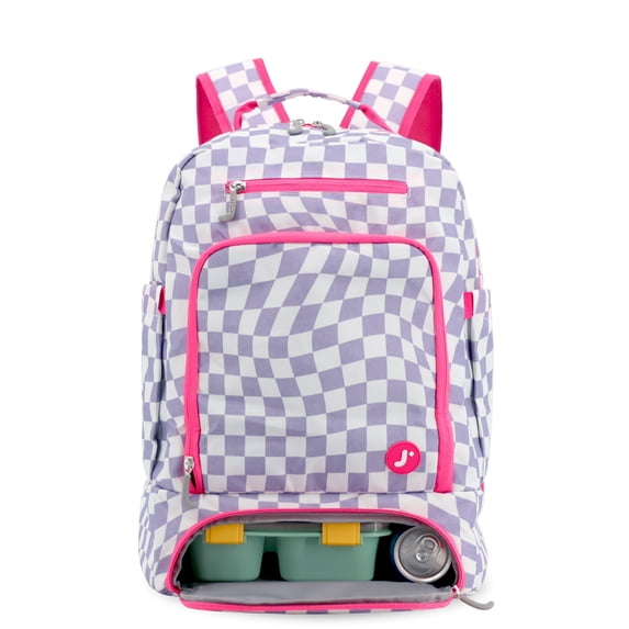 J World Unisex Packmate 2 in 1 Backpack With Built-in Lunch Bag, Lavender Checkers