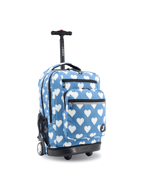 J World Unisex Sundance 20" Rolling Backpack with Laptop Sleeve for School and Travel, Denim Heart