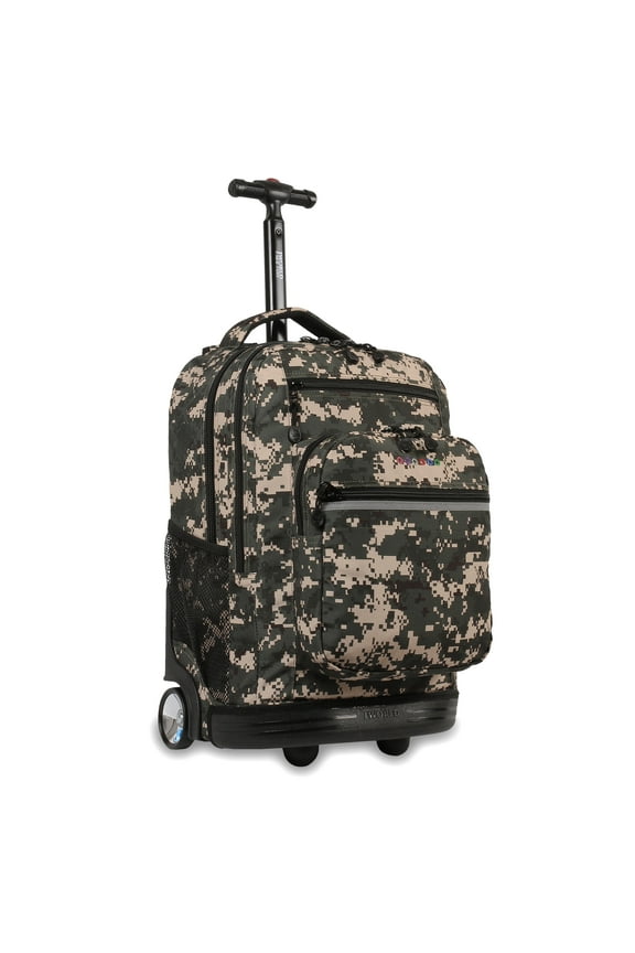 J World Unisex Sundance 20" Rolling Backpack with Laptop Sleeve for School and Travel, Green Camo