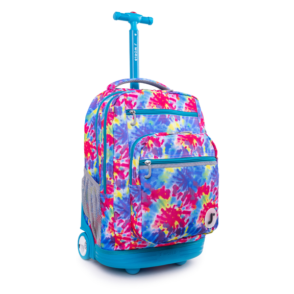 J World Unisex Sundance 20" Rolling Backpack with Laptop Sleeve for School and Travel, Tie Dye