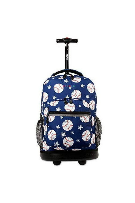 J World Unisex Sunrise 18" Rolling Backpack For School And Travel, Baseball