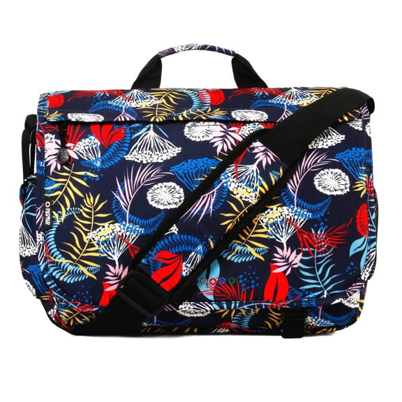 J World Unisex Thomas 16" Messenger Bag With Laptop Sleeve for School and Travel, Botanic