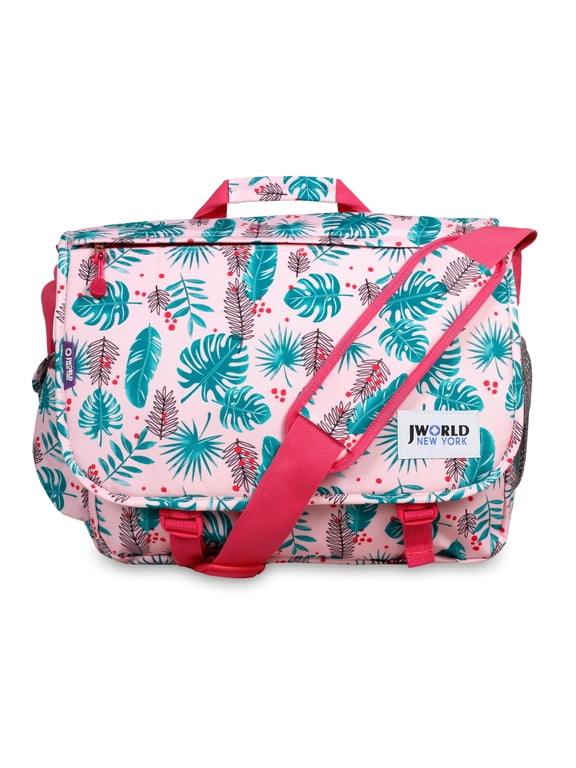 J World Women'S Thomas 16" Messenger Bag With Laptop Sleeve For School And Travel, Palm Leaves