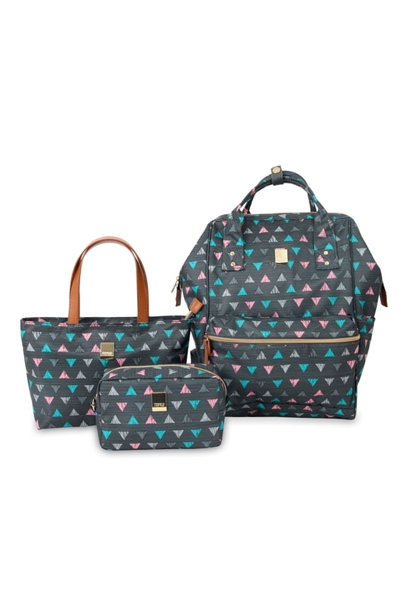 J World Womens' Posy 3 Piece 17" Backpack Set With Travel Tote And Pouch, Sprinkle