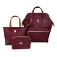 thumbnail image 1 of J World Womens' Posy 3 Piece 17" Backpack Set With Travel Tote And Pouch, Wine, 1 of 7