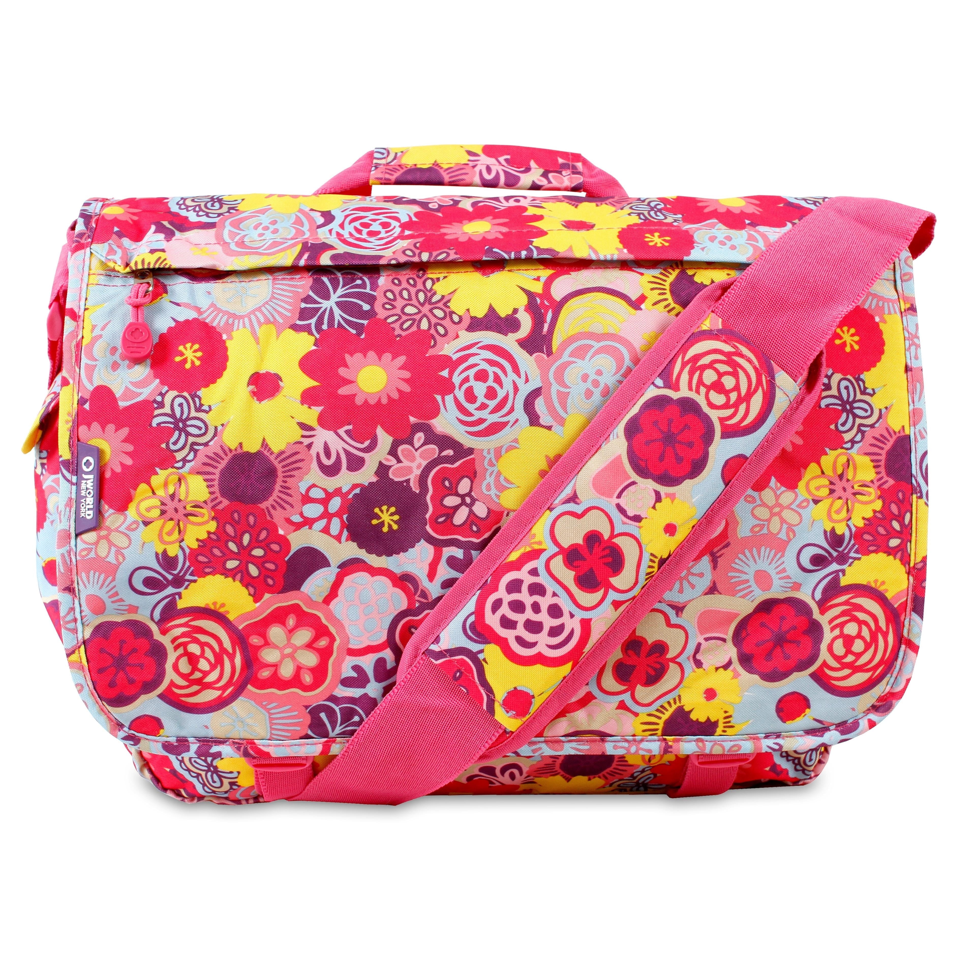J World Womens Thomas 16" Messenger Bag with Laptop Sleeve for School and Travel, Poppy Pansy