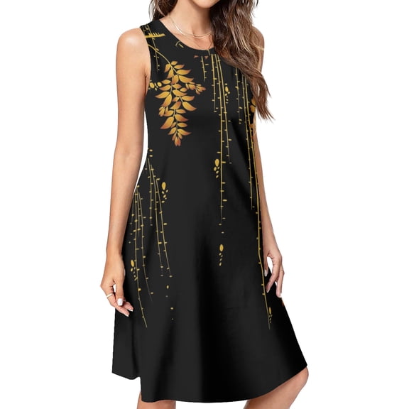 J apanese Yellow Flower Spring Summer Dresses for Women Fashion T-shirt Dress Casual Sleeveless Loose Sundress with Pockets