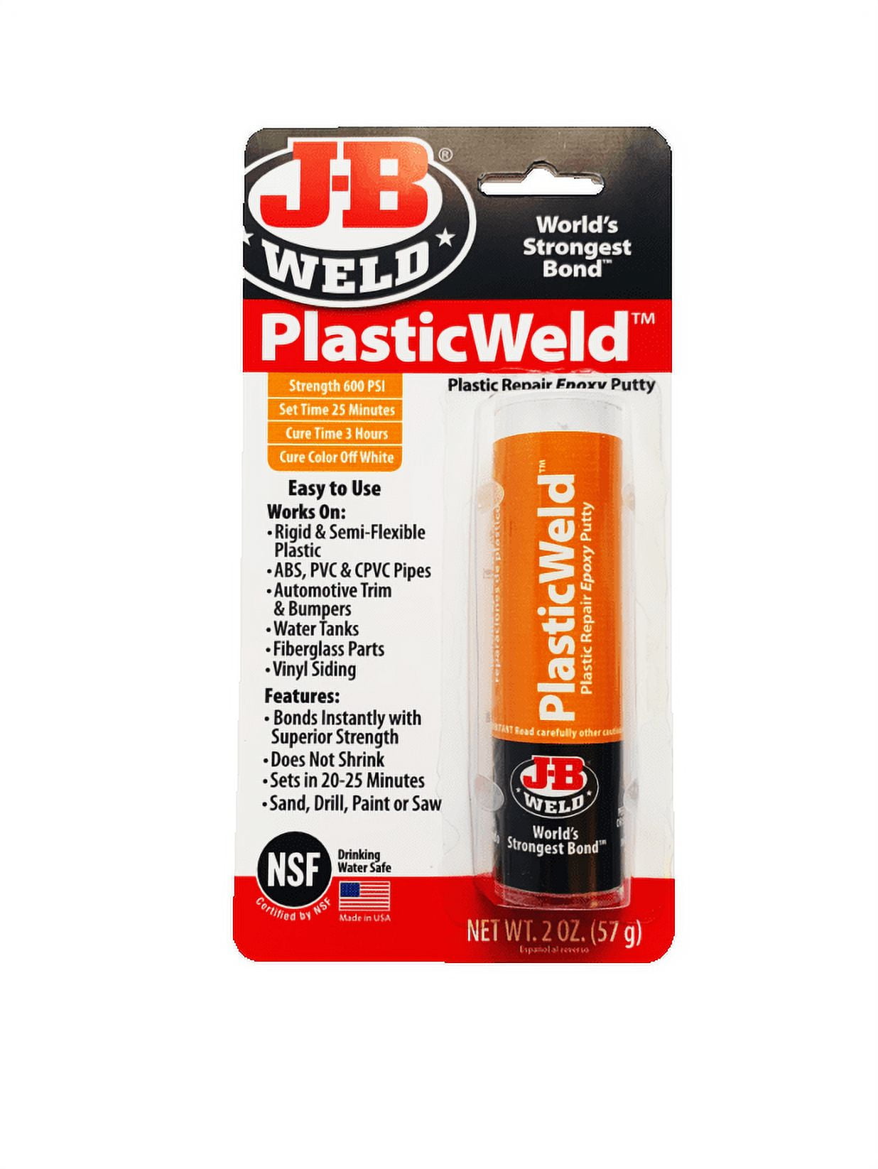 J-B Weld 8237 PlasticWeld Plastic Repair Epoxy Putty - 2 oz