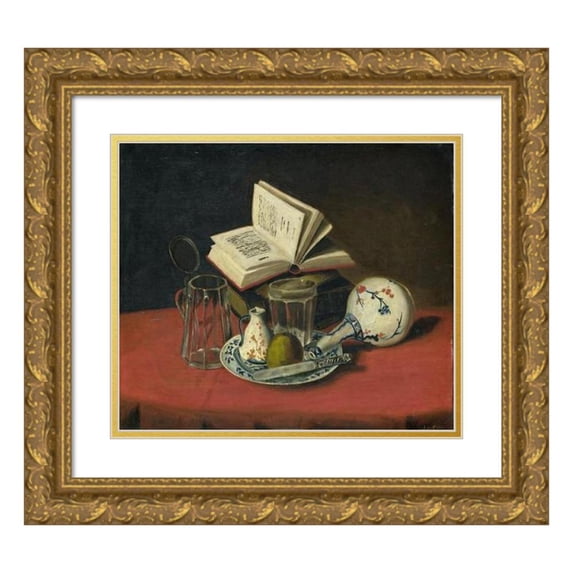J. de Clercq 14x12 Gold Ornate Wood Frame and Double Matted Museum Art Print Titled - Still Life (1860)