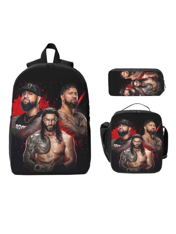 J-ey W-W-E U-SO 3 Pcs Backpacks Set With Lunch Bag And Pencil Case Casual Bookbag Lunch Box Pencil Box