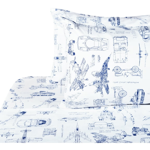J-pinno Cars Tank Helicopter Aircraft Military Transport Vehicles Sheet Set Full for Kids Boy Children, 100% Cotton, Flat Sheet + Fitted Sheet + Two Pillowcase Bedding Set