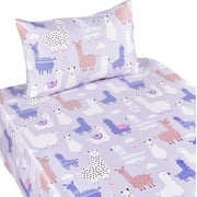 J-pinno Cartoon Llamas Alpaca Sheep Twin Sheet Set Kids Boys Grils Bedroom Decoration Gift, 100% Cotton, Flat Sheet + Fitted Sheet + Pillowcase Bedding Set