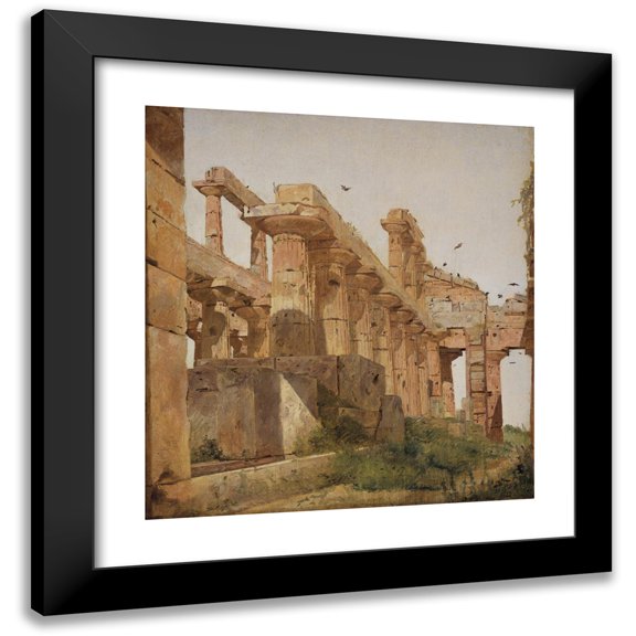 Jørgen Roed 12x13 Black Modern Framed Museum Art Print Titled - The Temple of Hera at Paestum, Italy (1838)