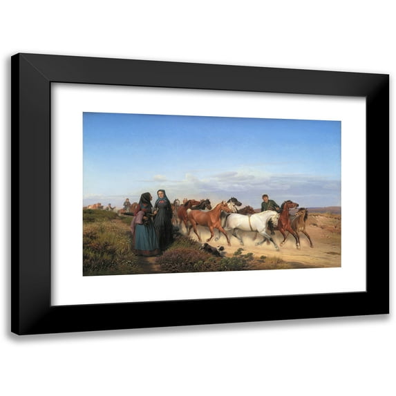 Jørgen Sonne 14x11 Black Modern Framed Museum Art Print Titled - Jyske Farmers on Their Way Home from Market with Their Horses (1870)