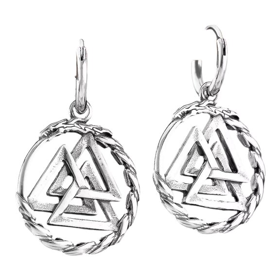 Jrmungandr Viking Earrings 316L Stainless Steel Norse Valknut Hoop Dangles Unisex Fantasy Forge Jewelry