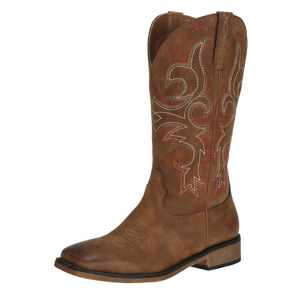 J s.o.l.e Women s Square Toe Cowgirl Cowboy Boots Western Female Brown US 9.5 Walmart