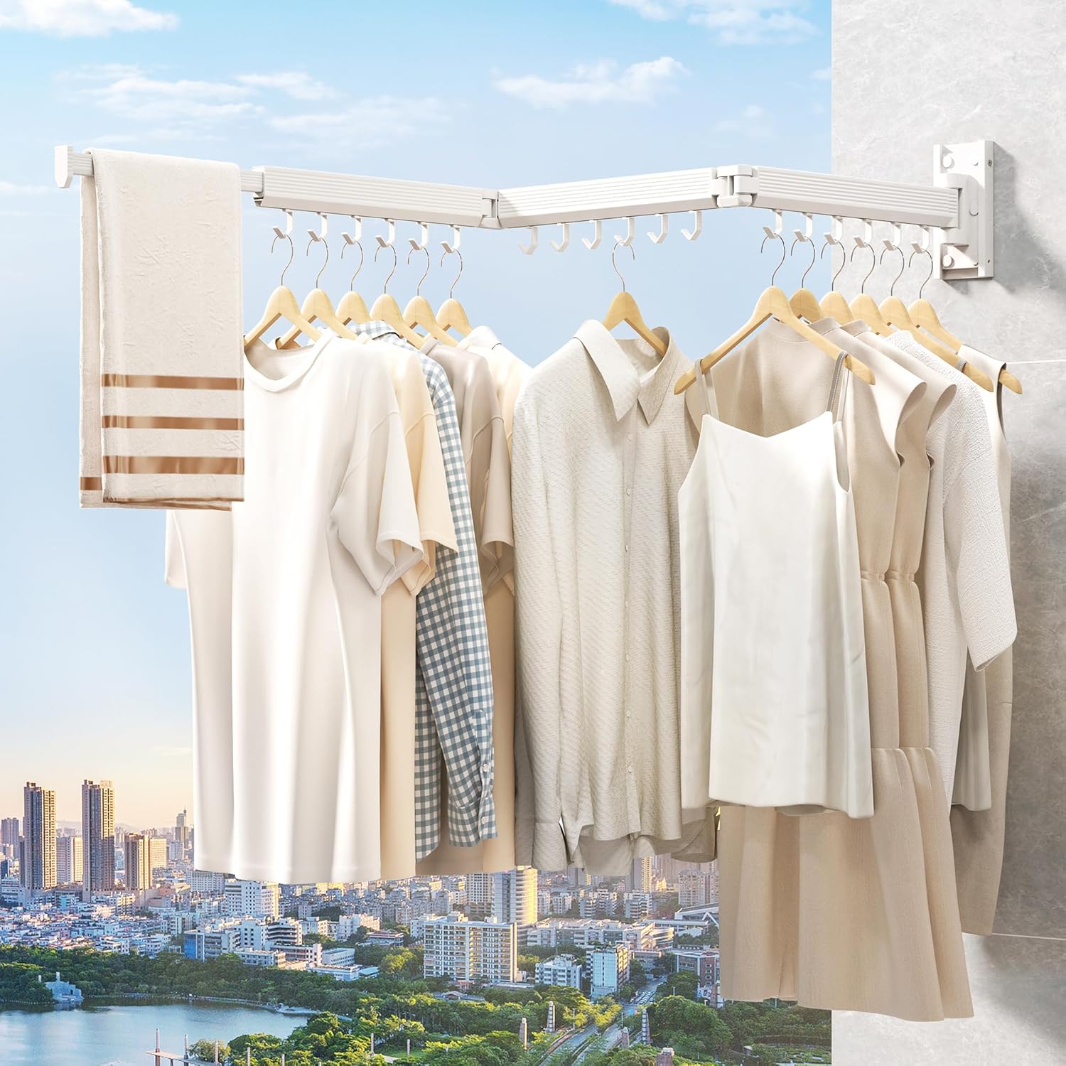 J-type Hooks Wall Mounted Clothes Rack, Collapsible, White Color ...
