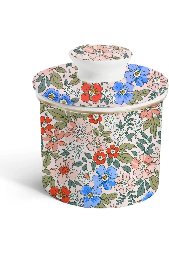 Ceramic Butter Dish, Floral Bell Shaped, French Butter Keeper, 1 Count