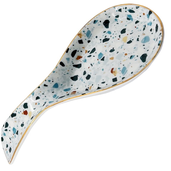 J.west Ceramic Spoon Rest for Kitchen Counter & Stove Top,Terrazzo Marble Spoon Holder for Cooking & Counter Kitchen Gadgets Blue