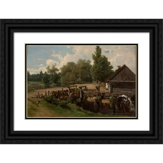 Józef Brodowski 14x11 Black Ornate Wood Framed Double Matted Museum Art Print Titled: Mill (About 1880)