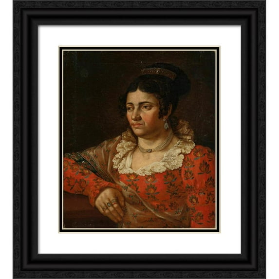 Józef Hilary Głowacki 12x14 Black Ornate Wood Framed Double Matted Museum Art Print Titled: Portrait of Amelia Karolina Teleman, Artist's Wife