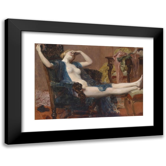 Józef Męcina-Krzesz 18x14 Black Modern Framed Museum Art Print Titled - Daydreaming