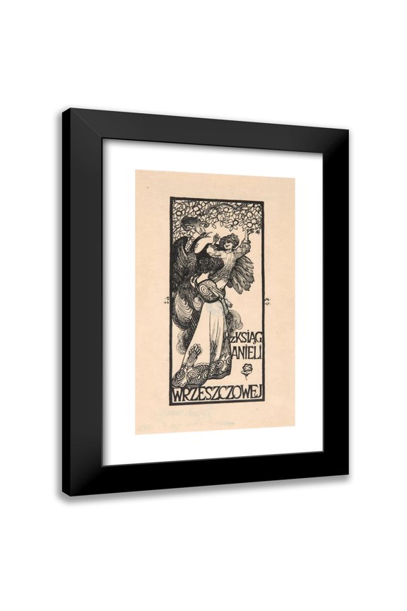 Józef Mehoffer 10x14 Black Modern Framed Museum Art Print Titled - Exlibris Aniela Wrzeszczowa (1907)