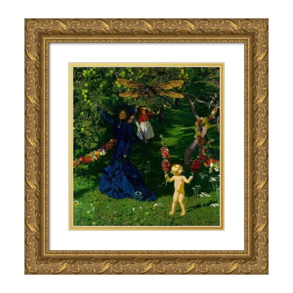 Józef Mehoffer 12x13 Gold Ornate Wood Frame and Double Matted Museum Art Print Titled - Strange Garden (1903)