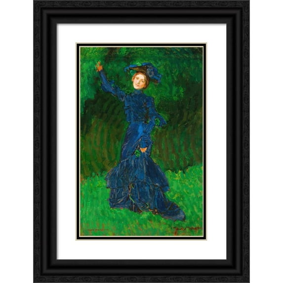 Józef Mehoffer 17x24 Black Ornate Framed Double Matted Museum Art Print Titled: Figure of a Woman - Study to the Painting ‘Strange Garden’ (1902)