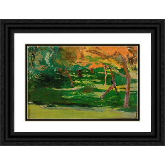 Józef Mehoffer 24x17 Black Ornate Framed Double Matted Museum Art Print Titled: Landscape, Sketch for “Strange Garden” (Between 1902 and 1903)