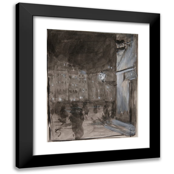 Józef Pankiewicz 12x14 Black Modern Framed Museum Art Print Titled - Old Town Market Square in Warsaw at Night (Study of the Motif for the Oil Painting) (1892)