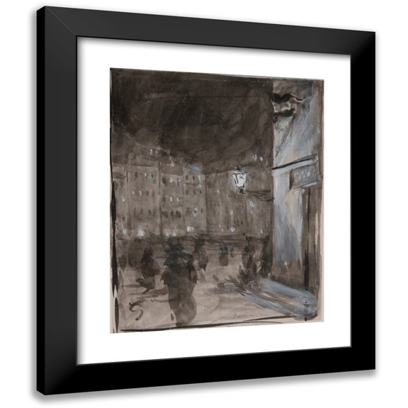 Józef Pankiewicz 15x18 Black Modern Framed Museum Art Print Titled - Old Town Market Square in Warsaw at Night (Study of the Motif for the Oil Painting) (1892)