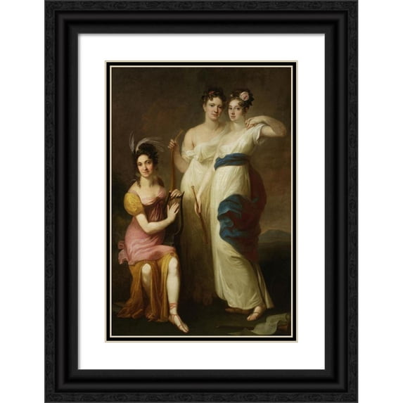 Józef Peszka 17x24 Black Ornate Framed Double Matted Museum Art Print Titled: Three Muses - Mazarakowa, Lekczyńska, Wendowa (circa 1800)
