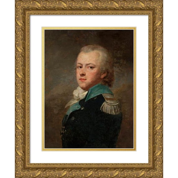 Józef Pitschmann 15x18 Gold Ornate Wood Frame and Double Matted Museum Art Print Titled - Portrait of Jan Krasicki, Rogala Coat of Arms (ca. 1764-1831) in a Dark Blue Uniform Jacket of the 1