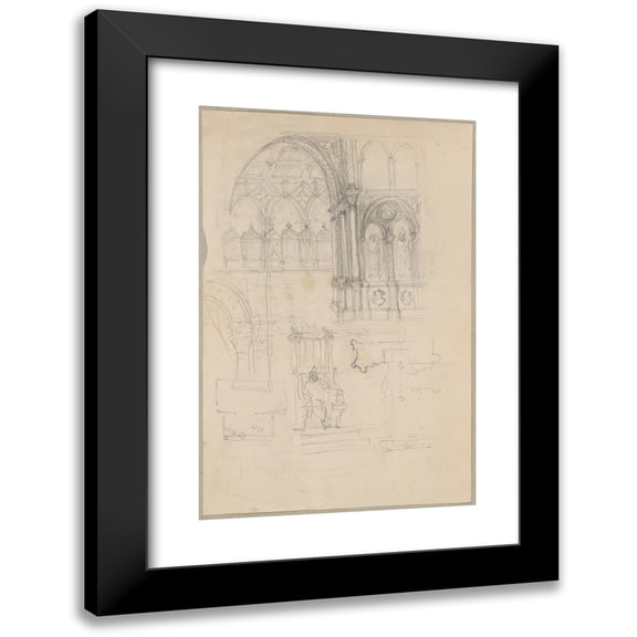 Józef Simmler 11x14 Black Modern Framed Museum Art Print Titled - Sketches of Fragments of Gothic Architecture (1861-1867)