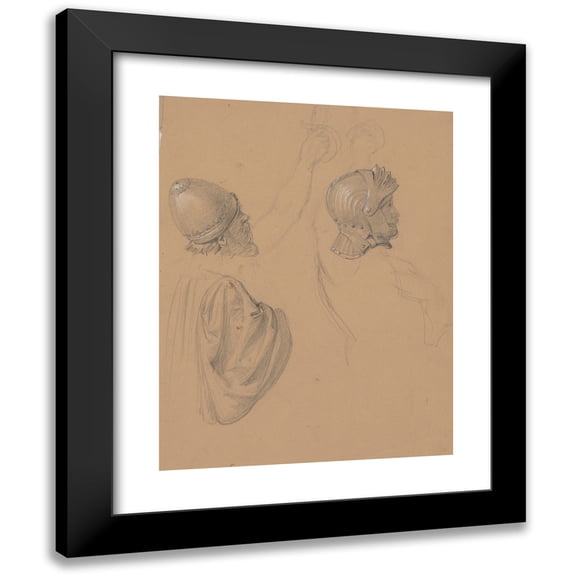 Józef Simmler 12x14 Black Modern Framed Museum Art Print Titled - Studies of Heads in Helmets ‘Queen Jadwiga's Oath’ (1867)