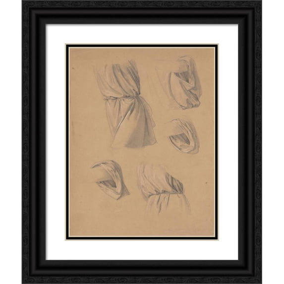 Józef Simmler 12x14 Black Ornate Wood Framed Double Matted Museum Art Print Titled: Studies of Tunic Fragments (1866-1867)