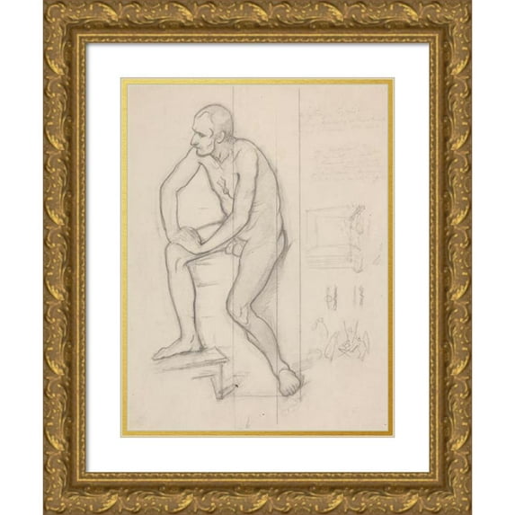Józef Simmler 12x14 Gold Ornate Wood Frame and Double Matted Museum Art Print Titled - Study of the King Figure for the Painting ‘Death of Barbara Radziwiłł’ (1860)
