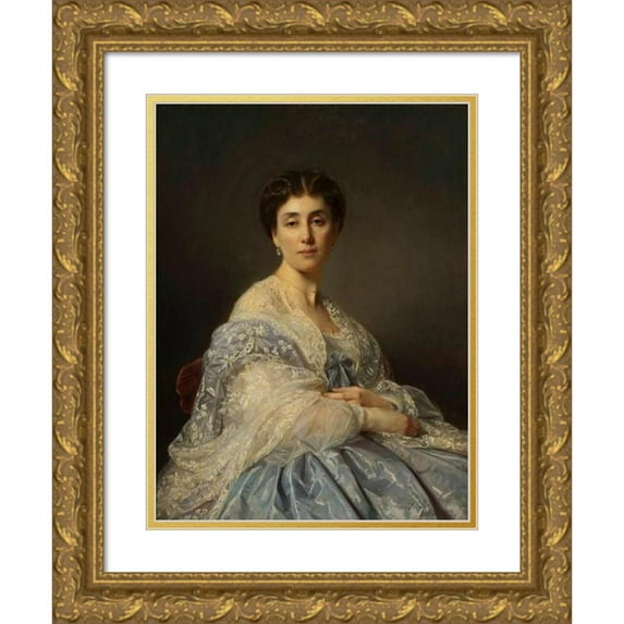 Józef Simmler 12x14 Gold Ornate Wood Frame and Double Matted Museum Art Print Titled - Portrait of Alexander Zatler, General's Wife (1862)