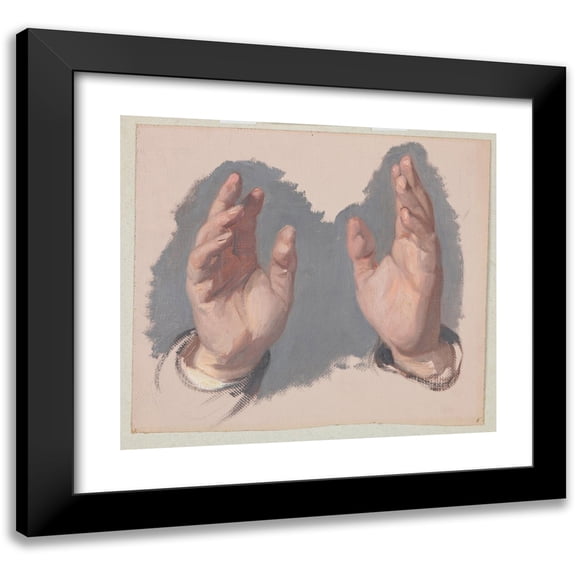Józef Simmler 13x12 Black Modern Framed Museum Art Print Titled - Study (I) of Both Hands of the Bishop to the Painting ‘The Oath of Queen Jadwiga’ (1867)