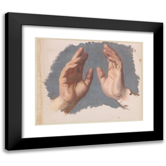Józef Simmler 14x12 Black Modern Framed Museum Art Print Titled - Study of Both Hands of the Bishop for the Painting ‘The Oath of Queen Jadwiga’ (1867)