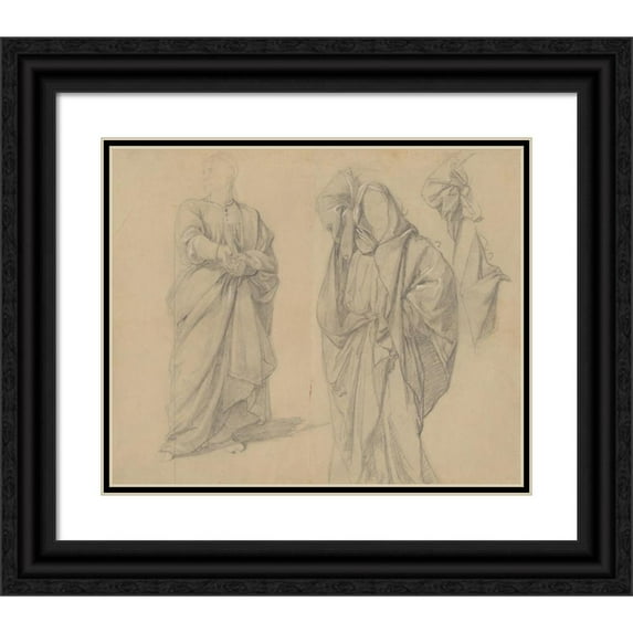Józef Simmler 14x12 Black Ornate Wood Framed Double Matted Museum Art Print Titled: Study of Robes of the High Priest and the Man in Turban to the Painting ‘Martyrdom of St. Matthias’ (