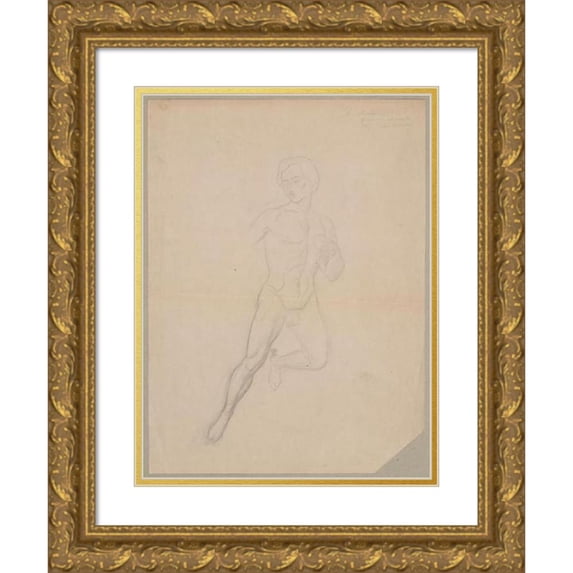 Józef Simmler 14x18 Gold Ornate Wood Frame and Double Matted Museum Art Print Titled - Sketch of the Character Amor (1863)