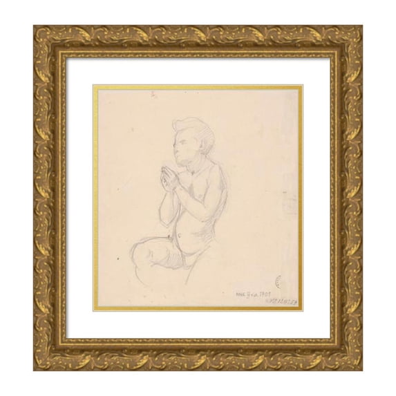 Józef Simmler 15x16 Gold Ornate Wood Frame and Double Matted Museum Art Print Titled - Sketch of Angel for the Painting ‘The Immaculate Conception’ (1864)