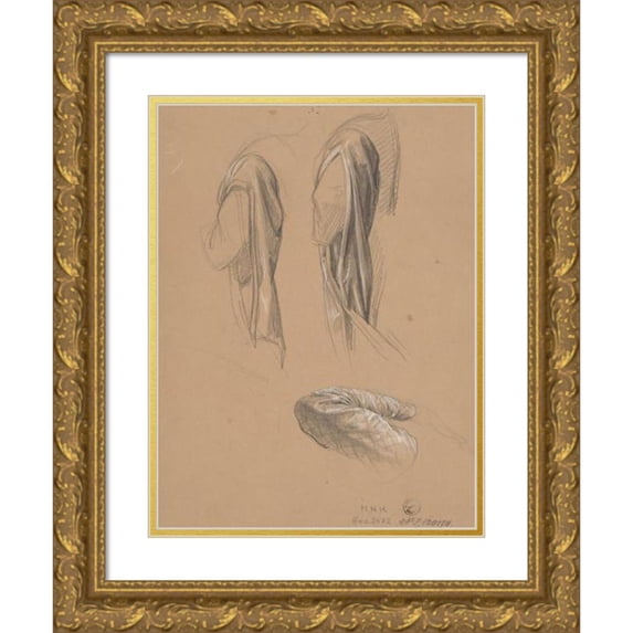 Józef Simmler 19x24 Gold Ornate Framed and Double Matted Museum Art Print Titled - Studies of the Queen's Dress Sleeves for the Painting ‘Queen Jadwiga's Oath’ (1867)