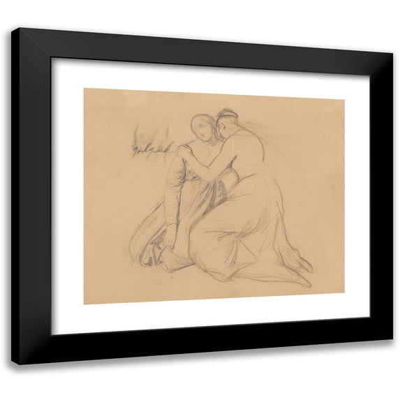 Józef Simmler 23x20 Black Modern Framed Museum Art Print Titled - Study of the Figure to the Group of the Virgin Mary and Mary Magdalene to the Painting ‘Entombment’ (1850)