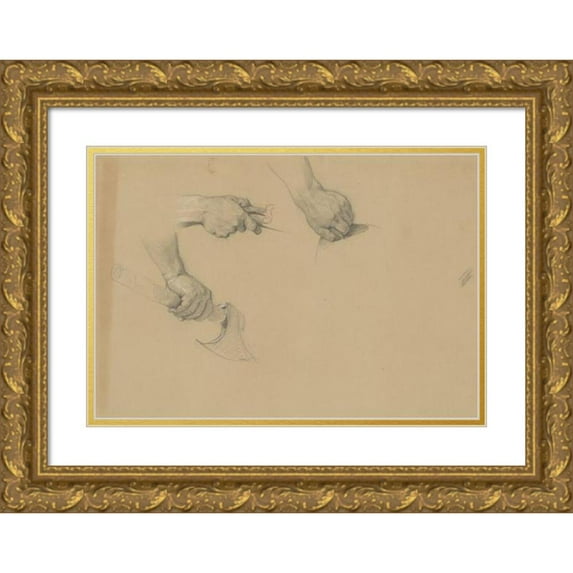 Józef Simmler 24x17 Gold Ornate Framed and Double Matted Museum Art Print Titled - Study of Hands to the Painting ‘Martyrdom of St. Josaphat Kuntsevych’ (1861)