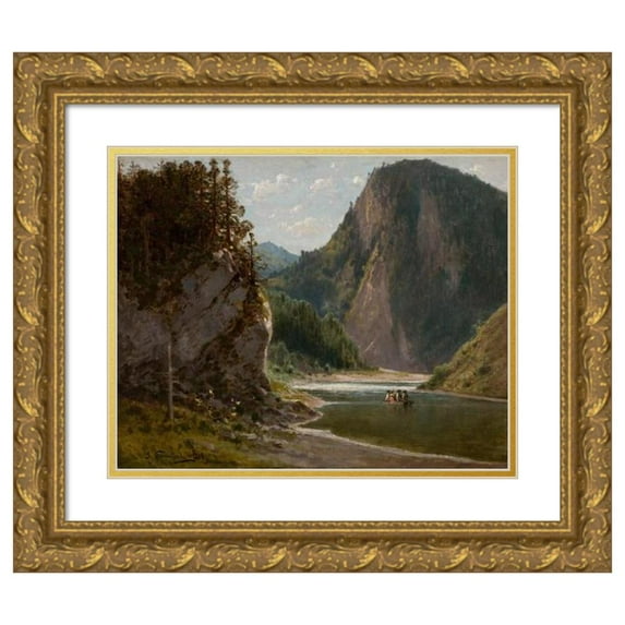 Józef Szermentowski 14x12 Gold Ornate Wood Frame and Double Matted Museum Art Print Titled - The Dunajec River in the Pieniny Mountains (1868)