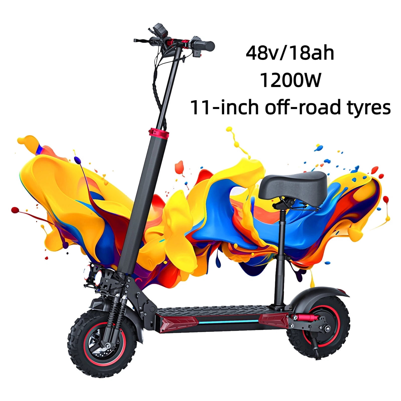 J11 Max 1200W Motor Electric Scooter Adults with Seat, 35 MPH Max Speed & 48V 18AH Big Battery Up to 33 Miles Range, 11" All-Terrain Tires and Dual Suspension, Off Road E-Scooter